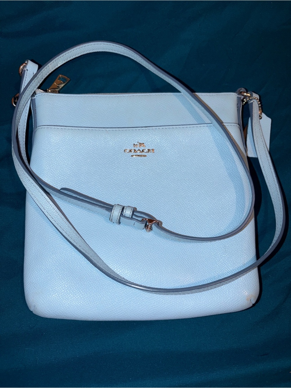 Coach Powder Blue Saffiano Crossbody Bag with Gold Hardware